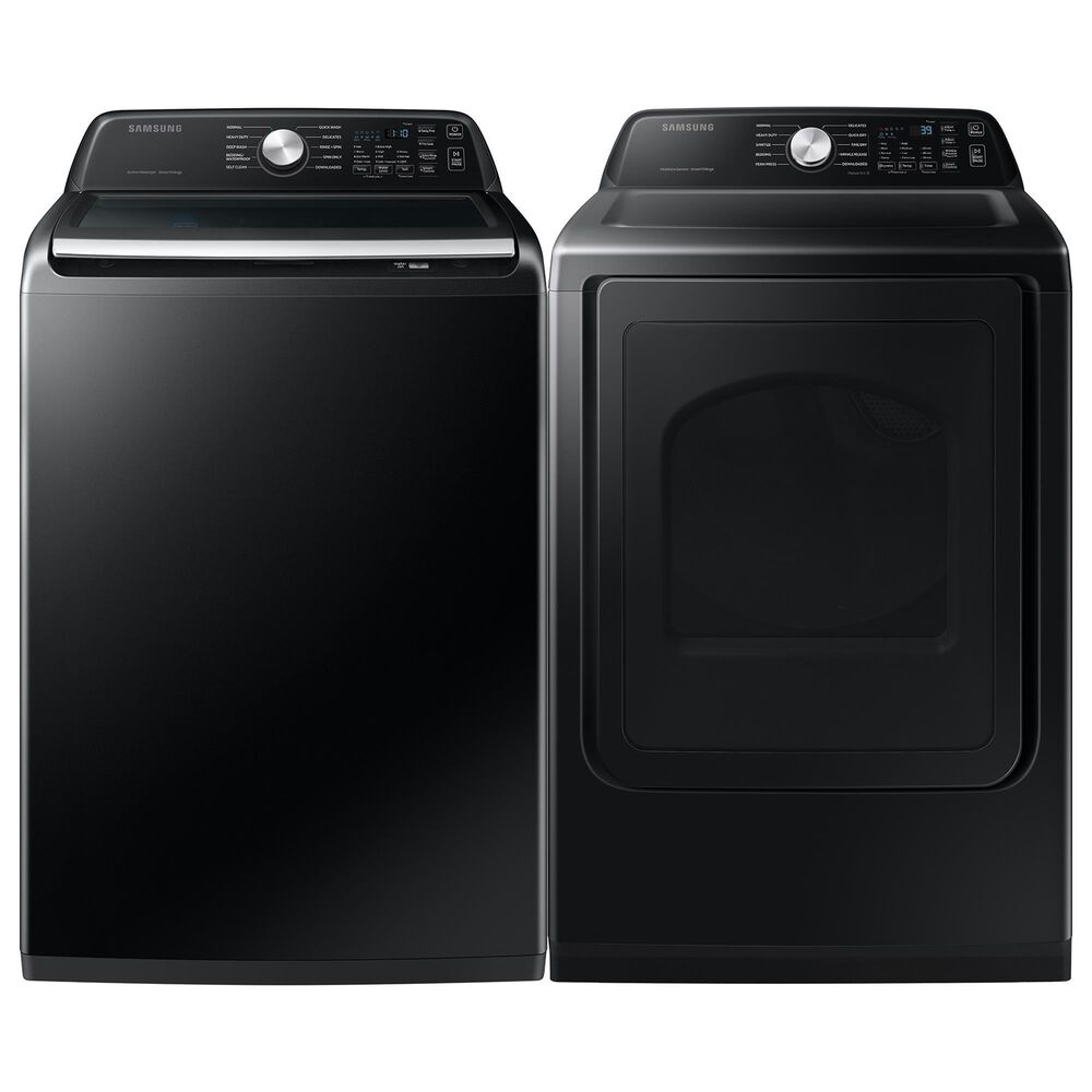 Samsung 4.6 Cu. Ft. Smart Top Load Washer and 7.4 Cu. Ft. Gas Dryer Laundry Pair in Brushed Black, , large