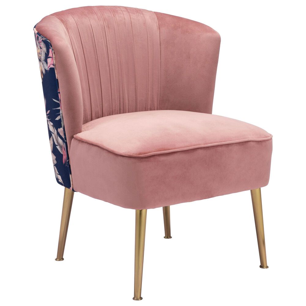 Zuo Modern Tina Accent Chair in Pink, Multicolor and Gold, , large