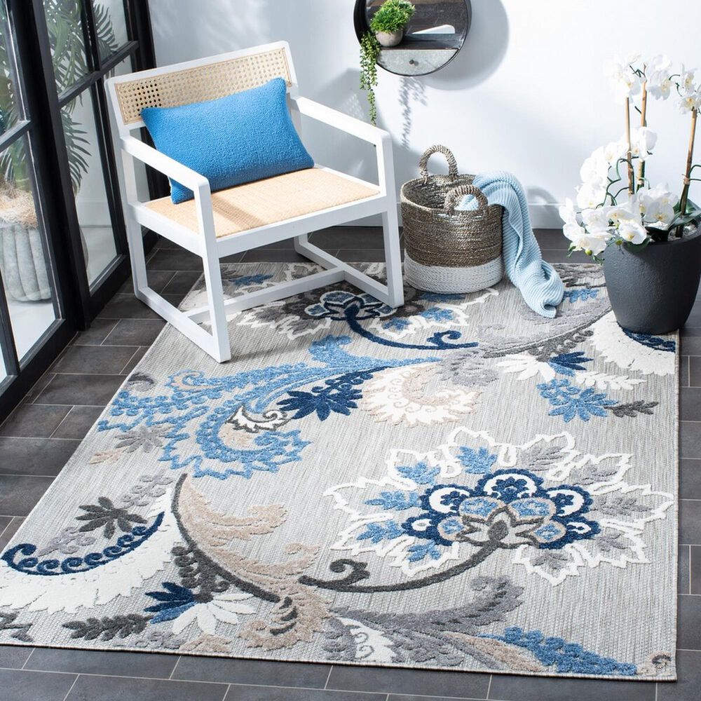 Safavieh Cabana CBN305F 8&#39; x 10&#39; Grey and Blue Indoor/Outdoor Area Performance Rug, , large