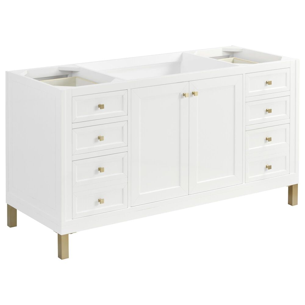 James Martin Vanities Chicago 60" Single Bathroom Vanity in Glossy White with 3 cm Eternal Jasmine Pearl Quartz Top, Rectangular Sink and FreePower Wireless Charger, , large