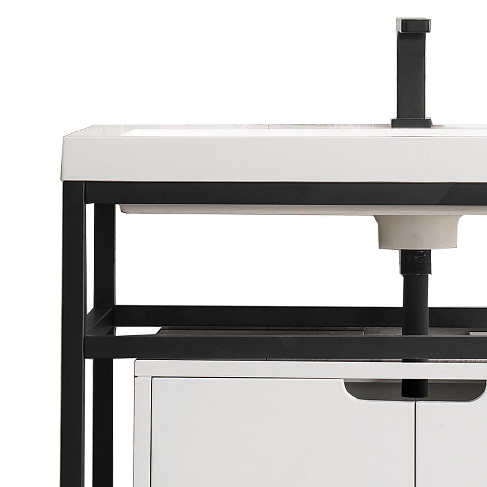 James Martin Vanities Boston 31.5&quot; Single White Door Bathroom Vanity in Matte Black with 3 cm White Glossy Resin Countertop and Rectangular Sink, , large
