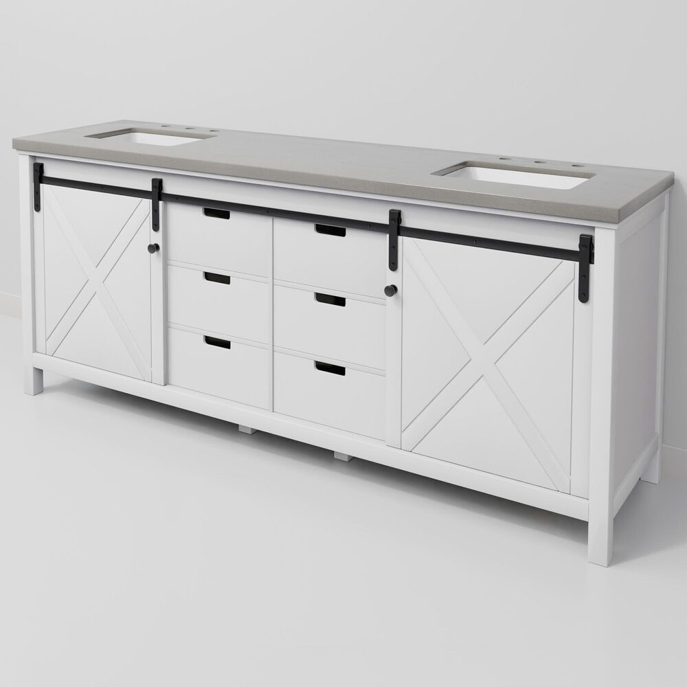 Lexora Home Marsyas 80" Double Bathroom Vanity in White with Grey Quartz Top and Rectangular Sinks, , large