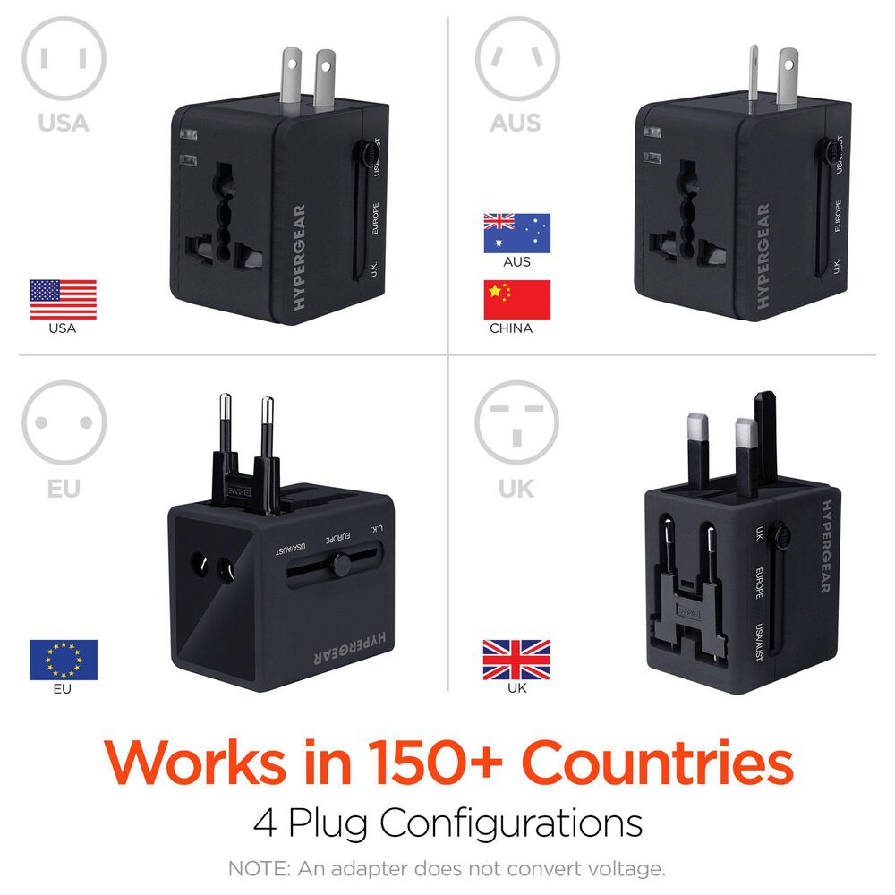 Hypercel All-In-One World Travel Adapter in Black, , large