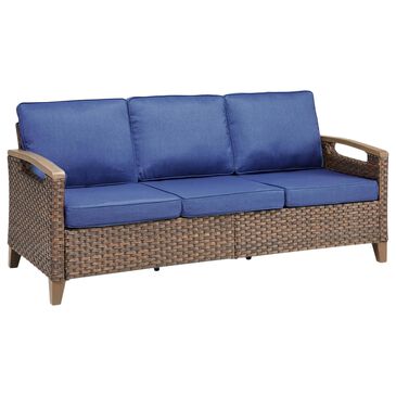 Sunwell Garden 34"H 3-Seater Outdoor Sofa with U-Shaped Armrests and Navy Cushions in Brown, , large