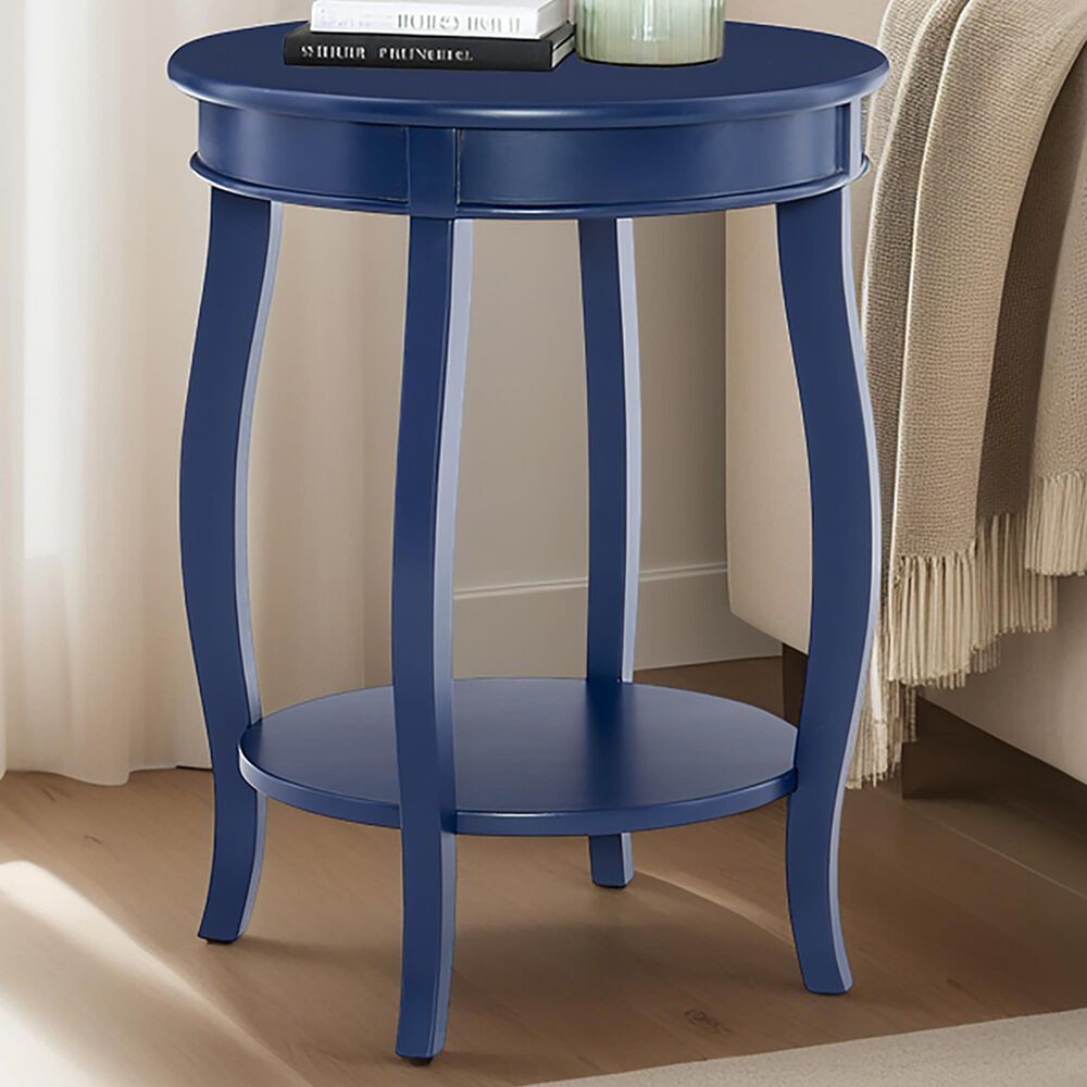 Linon Home Decor Aura Round Side Table in Navy Blue, , large