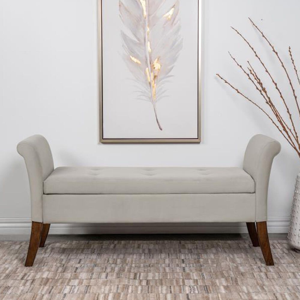 Pacific Landing Farrah Upholstered Rolled Arms Storage Bench Beige and Brown, , large