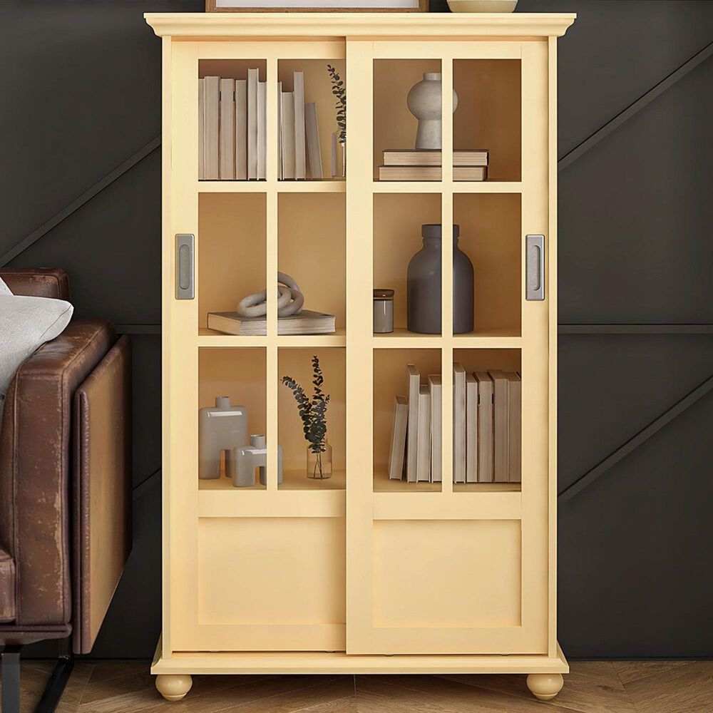 DHP Abbeywood Bookcase with Sliding Glass Doors in Sunlight Yellow, , large