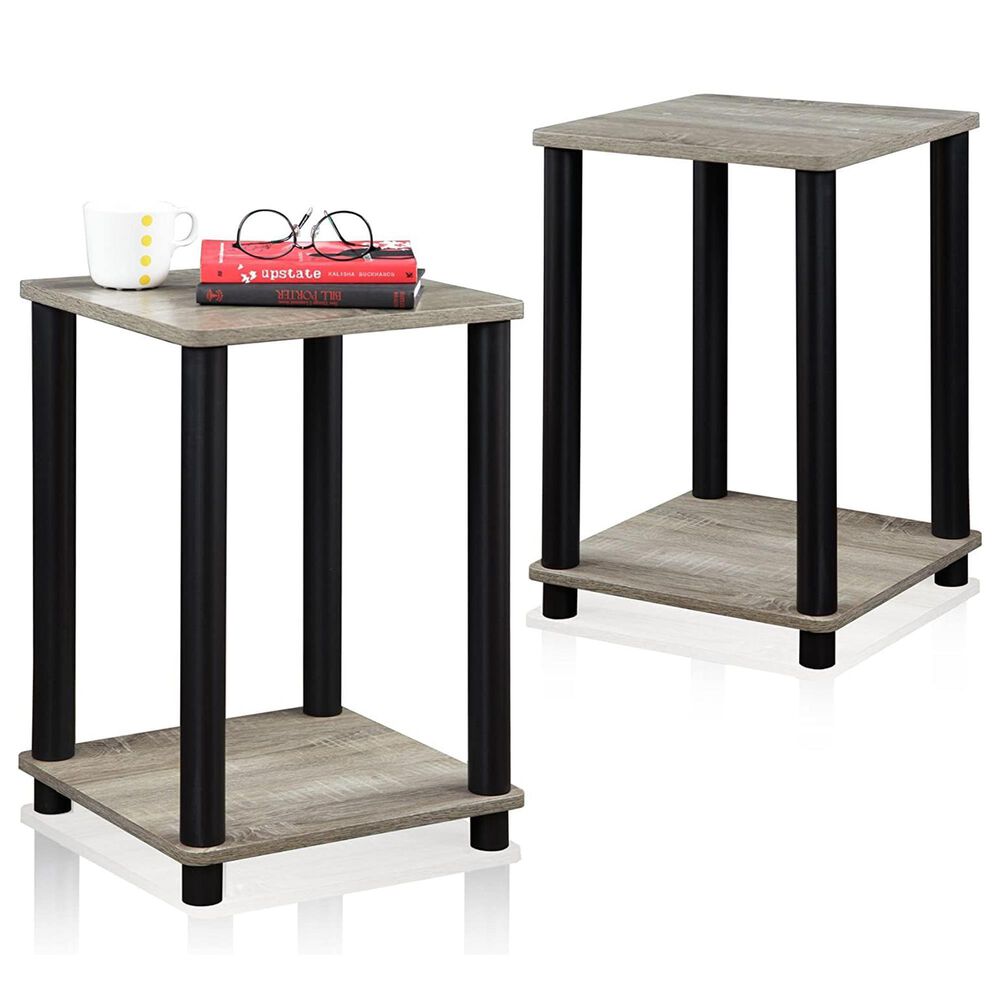 HOMLUX Turn-N-Tube End Table in French Oak Grey and Black (Set of 2), , large