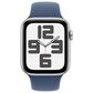 Apple Watch SE GPS 44mm Silver Aluminum Case with Denim Sport Band - M/L, , large