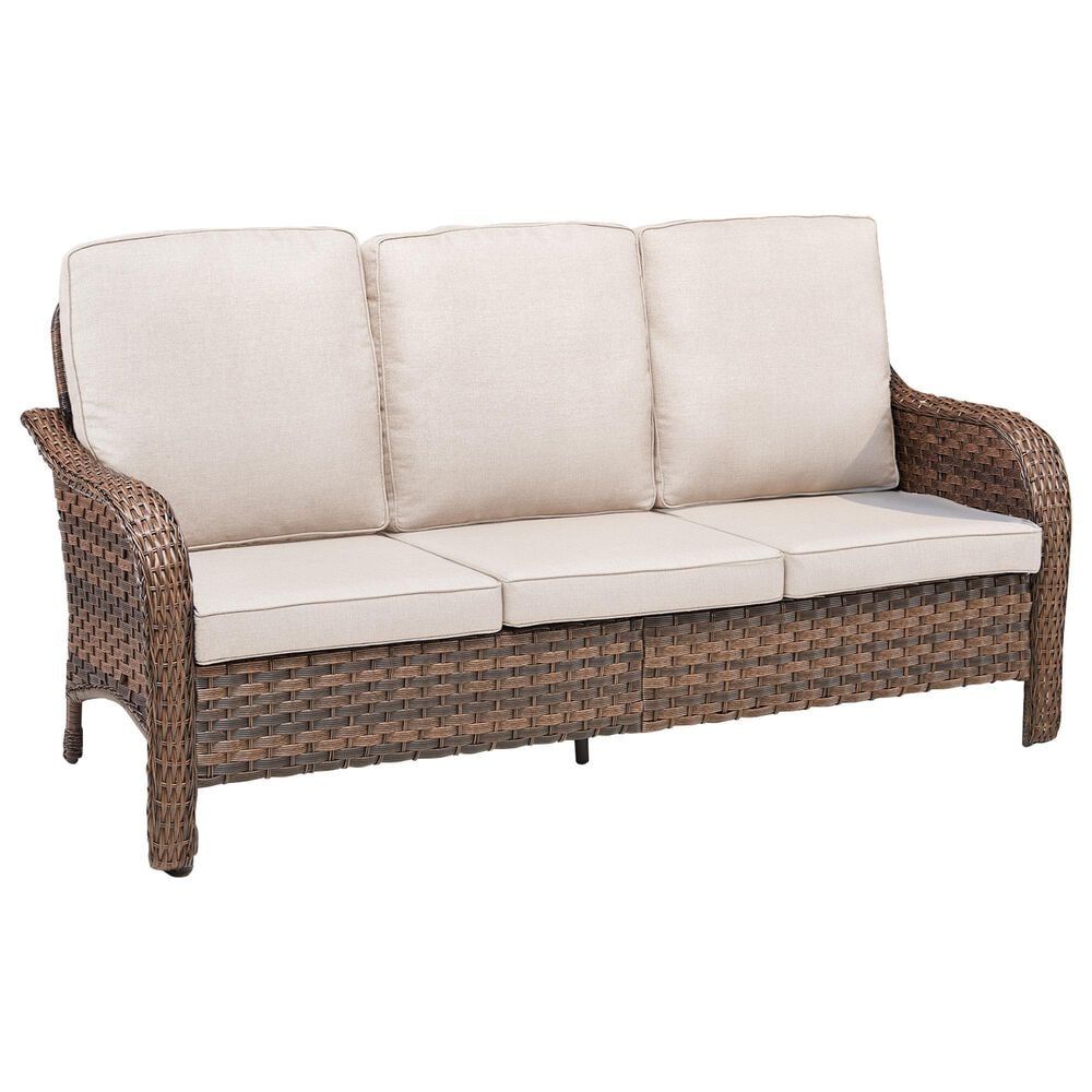 Hearth and Haven Outdoor PE Wicker Sofa with Deep Seat Cushions in Beige, , large