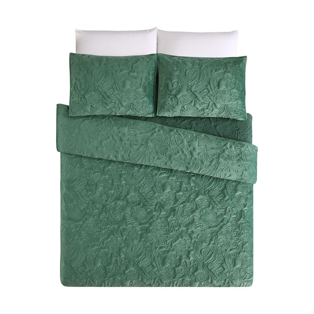 Peking Handicraft Secret Garden 3-Piece Full/Queen Quilt Set in Emerald Green, , large