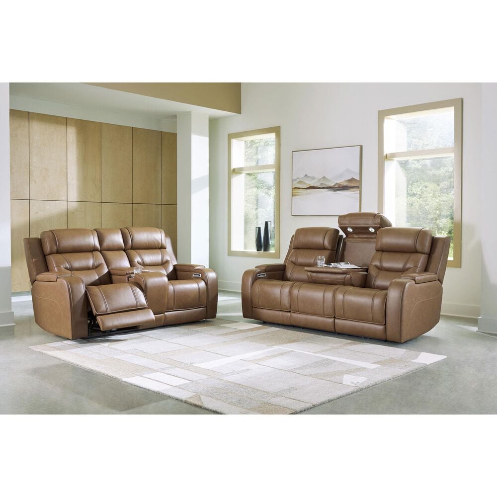 Ashley Knightington Power Reclining Sofa with Audio Seating in Caramel, , large