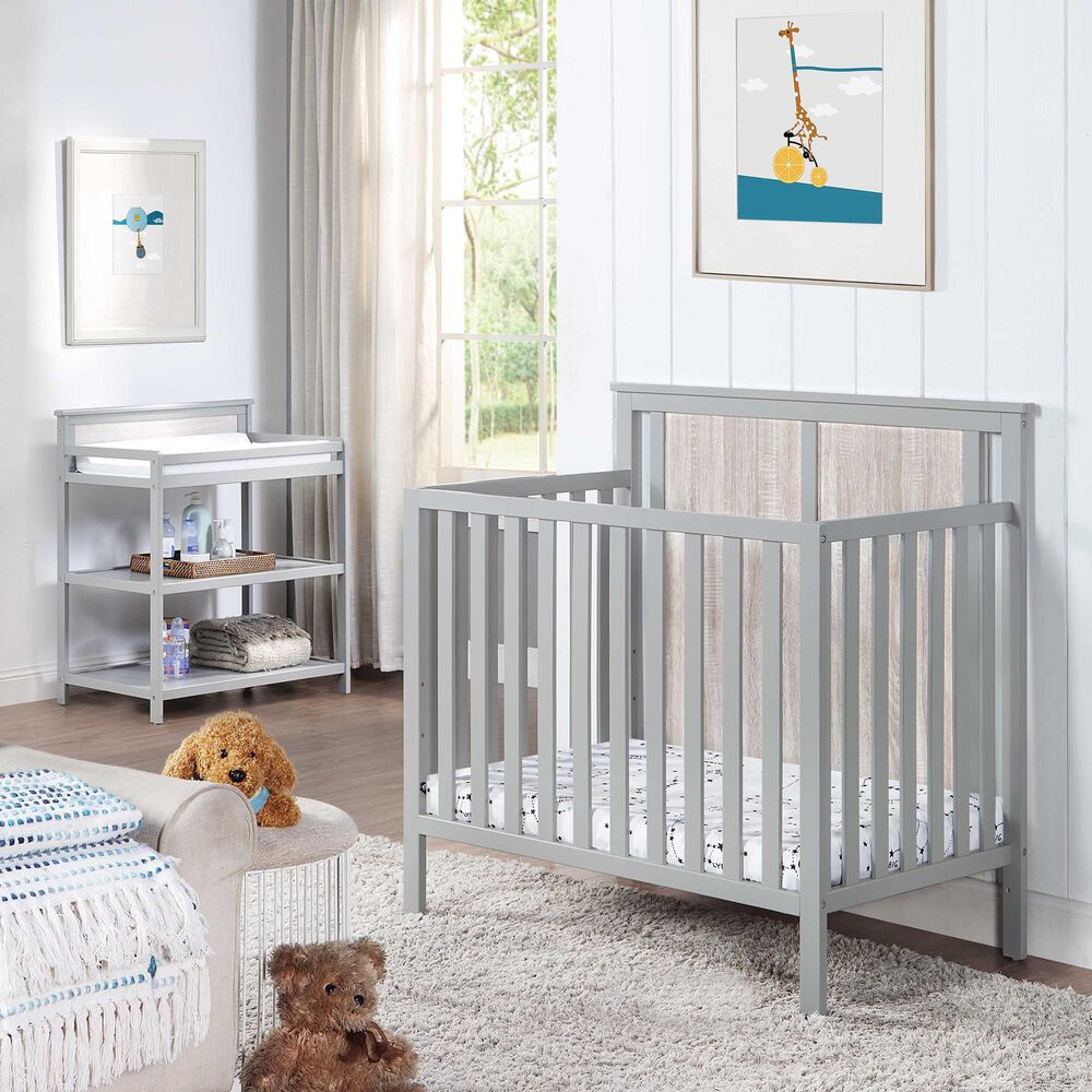 Hearth and Haven Connelly Mini Crib with Mattress Pad in Gray and Rockport Gray, , large