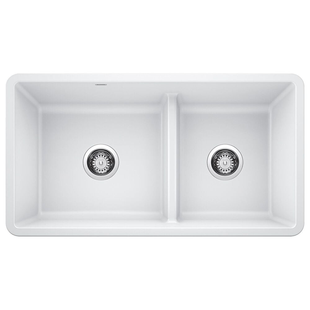 Blanco Precis Reversible 1-3/4 Double Bowl Kitchen Sink with Low Divide in White, , large