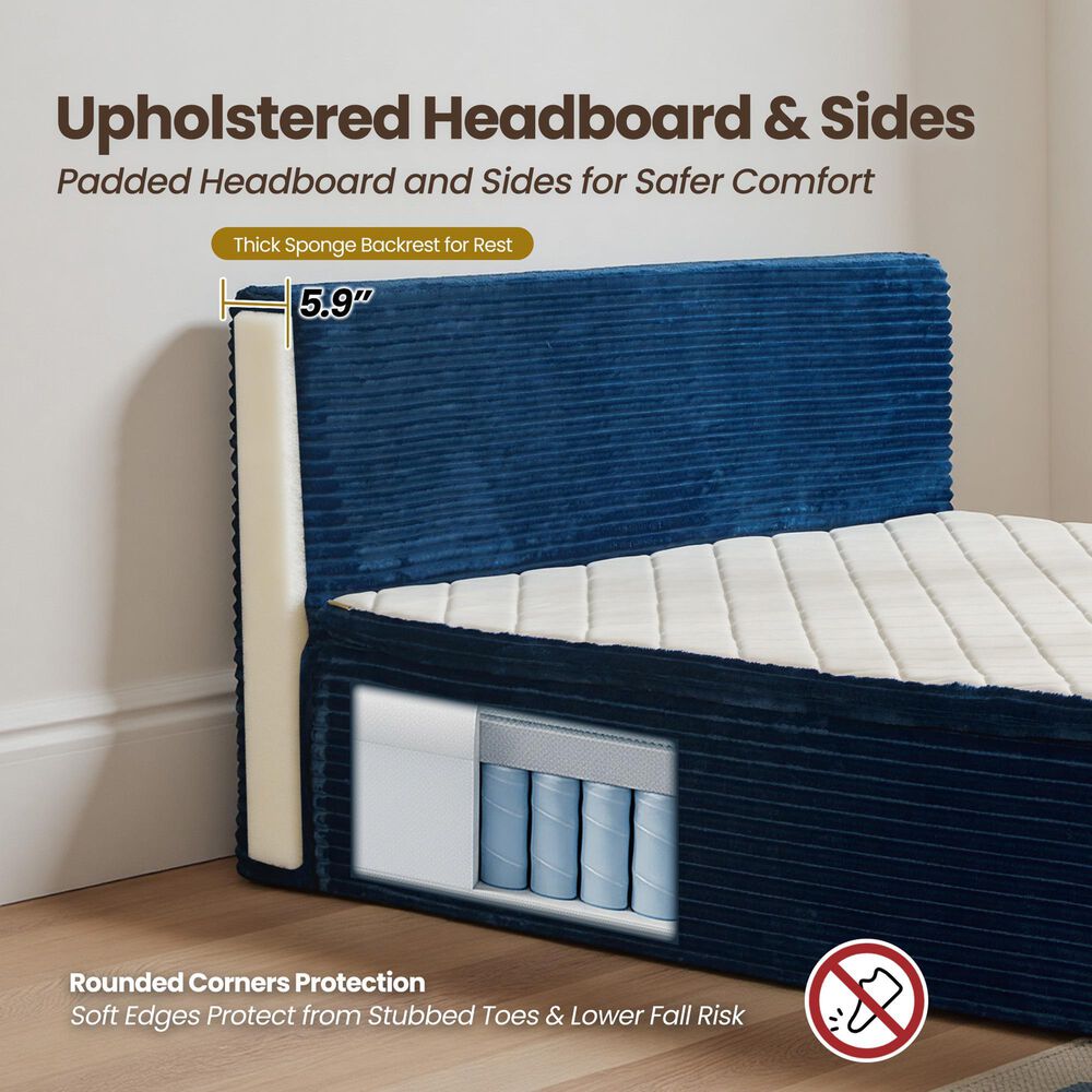HOMLUX Plush Queen Mattress with Blue Headboard, , large