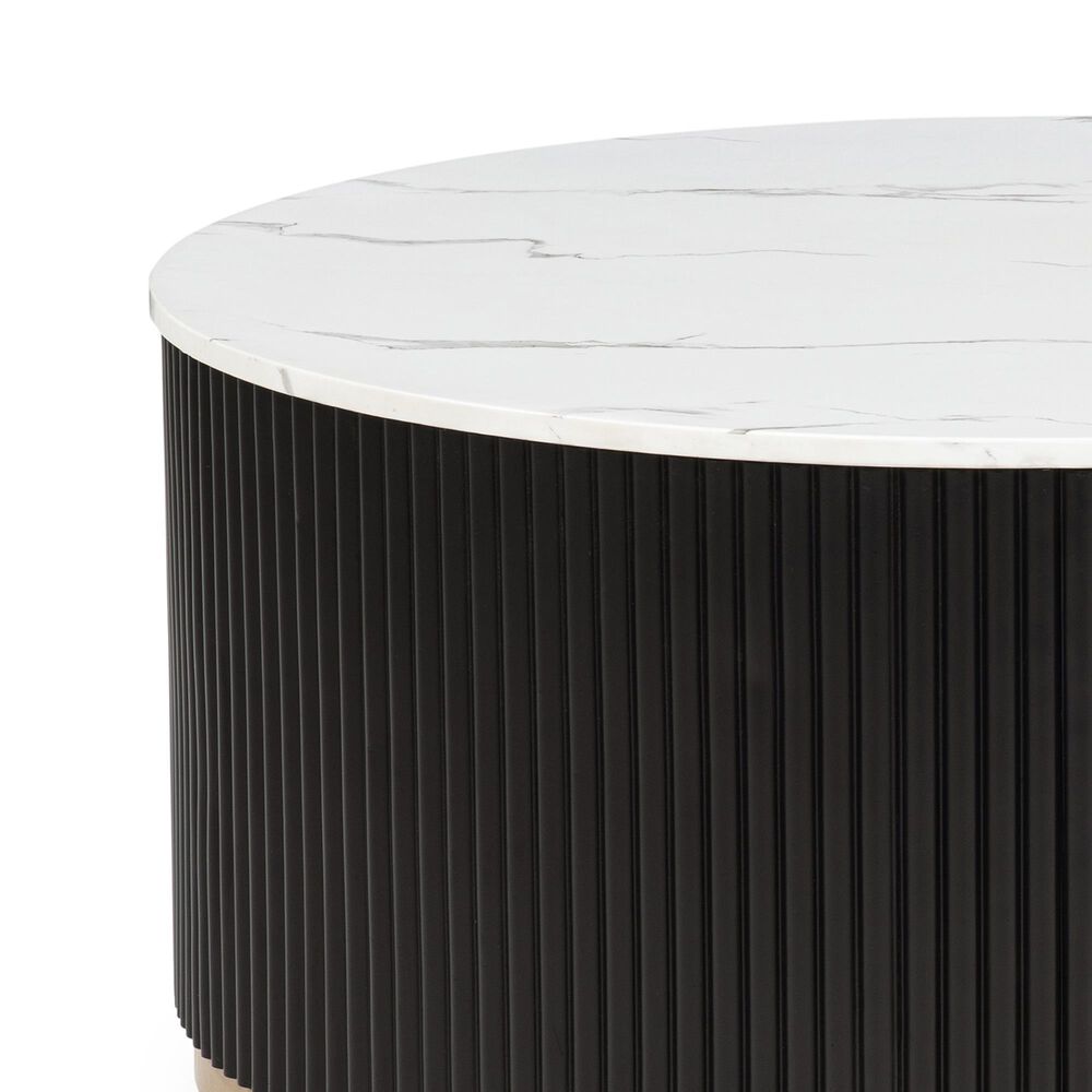 Crown Mark Kara Coffee Table with Casters in White Marble, Black and Gold, , large