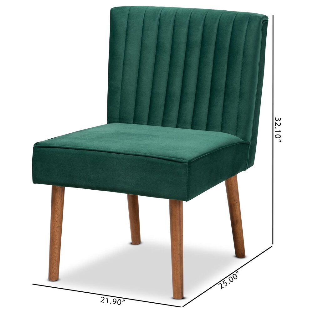 Baxton Studio Alvis Side Chair with Green Velvet Cushion in Walnut Brown, , large