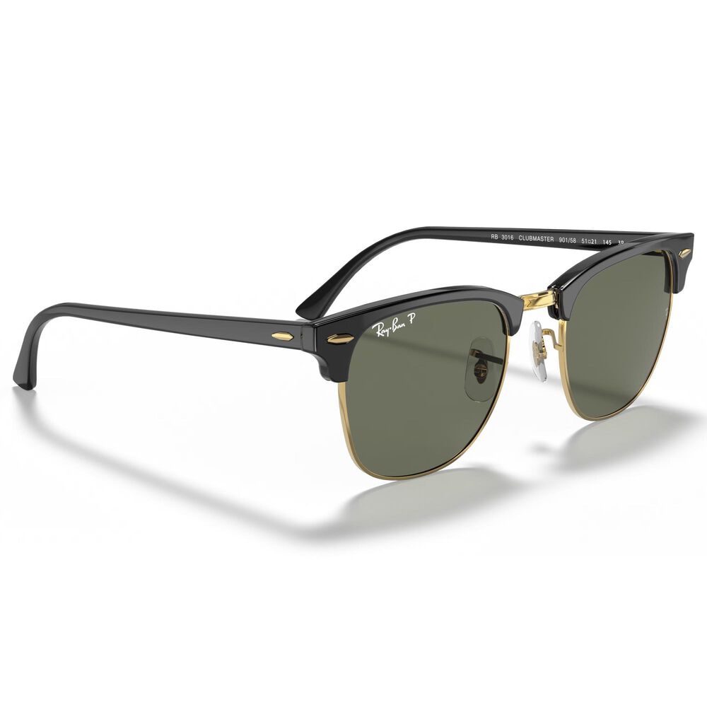 Ray-Ban Clubmaster Classic Sunglasses with Green Lenses in Polished Black, , large