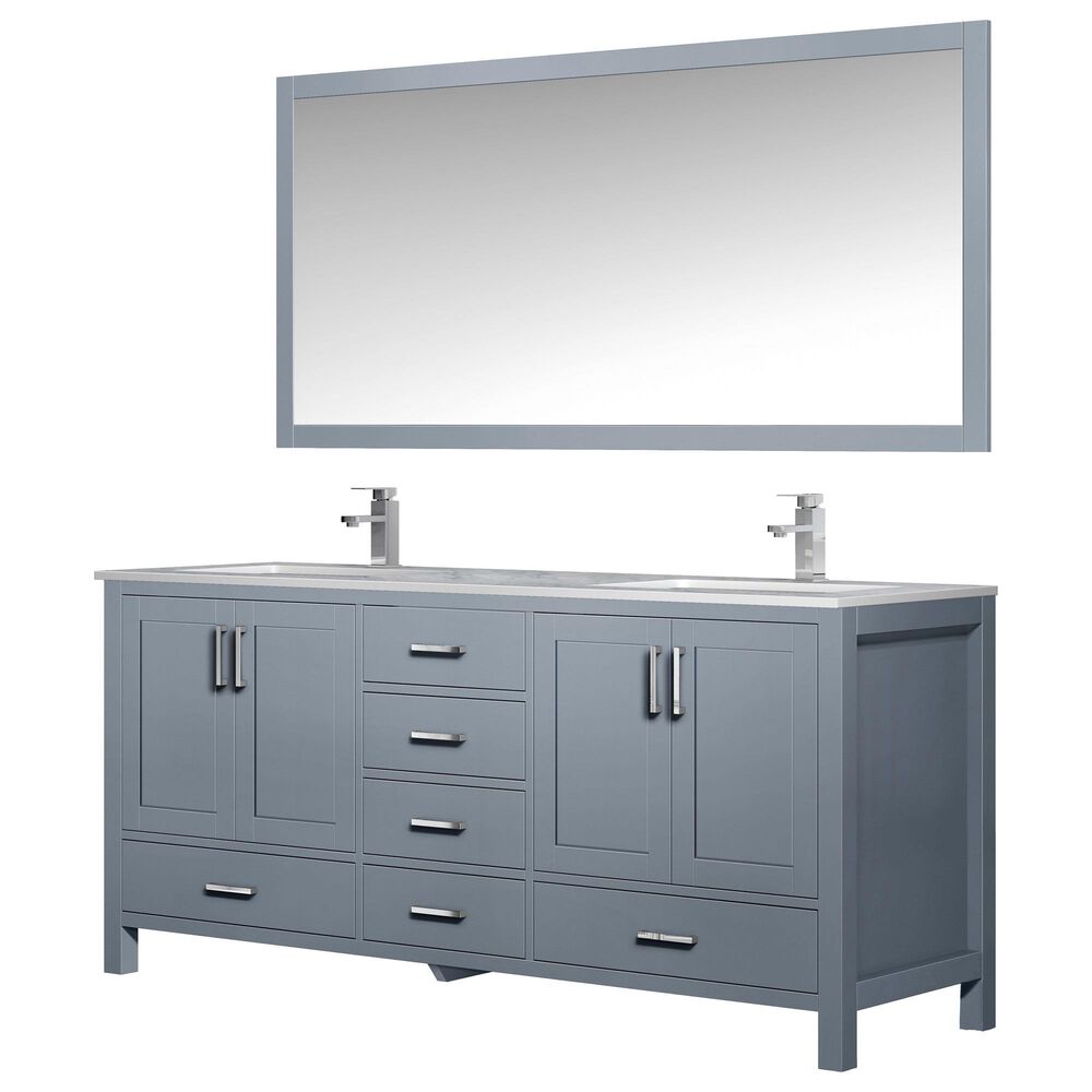 Lexora Home Jacques 72" Double Bathroom Vanity in Dark Grey with White Carrara Marble Top, Rectangle Sinks, Chrome Faucets and Mirror, , large