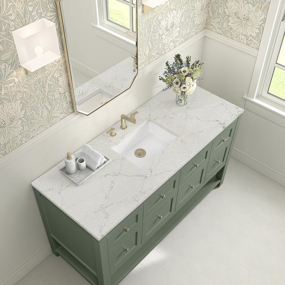 James Martin Vanities Breckenridge 60&quot; Single Bathroom Vanity in Smokey Celadon with 3 cm Victorian Silver Quartz Top and Rectangular Sink, , large