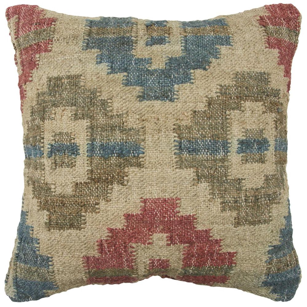Rizzy Home 20" x 20" Pillow Cover in Beige with Teal, Red and Green, , large