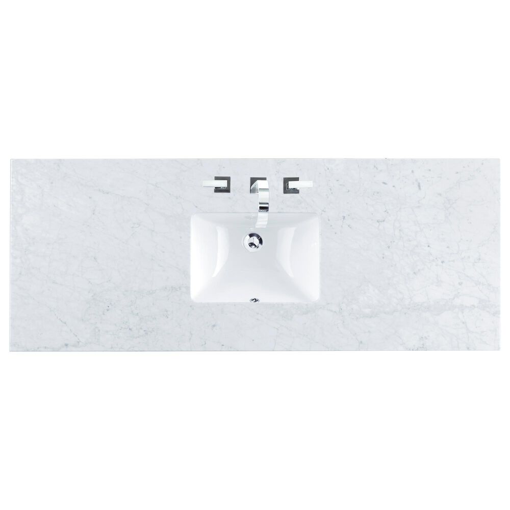James Martin Vanities Breckenridge 60&quot; Single Bathroom Vanity in Smokey Celadon with 3 cm Carrara White Marble Top and Rectangular Sink, , large
