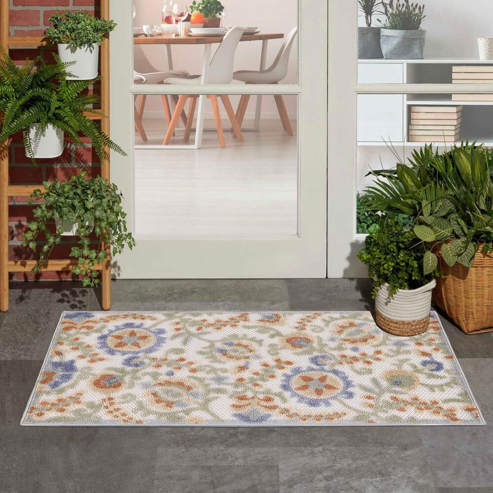 Nourison Aloha ALH17 2&#39;8&quot; x 4&#39; Ivory and Blue Indoor/Outdoor Area Rug, , large