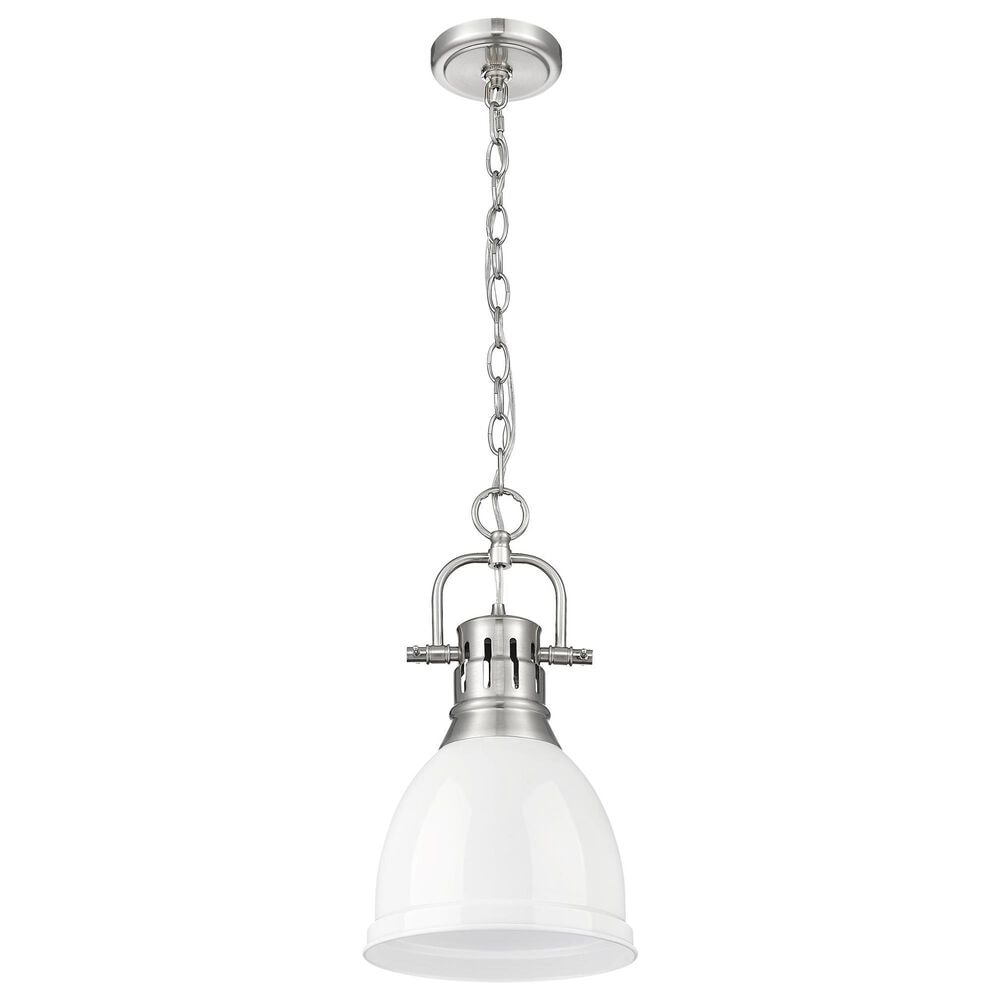 Golden Lighting Duncan 1-Light Small Pendant with Chain and White Shade in Pewter, , large