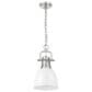 Golden Lighting Duncan 1-Light Small Pendant with Chain and White Shade in Pewter, , large