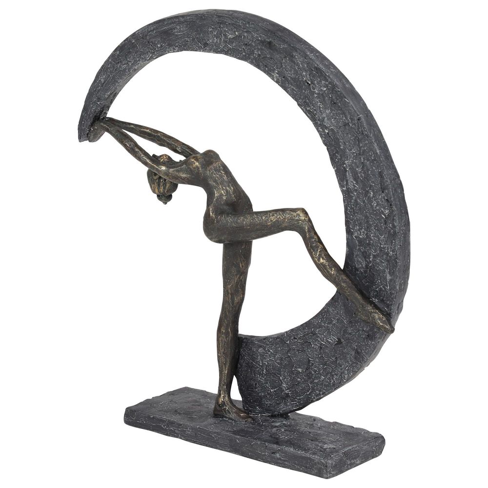 Maple and Jade 15" Modern Resin Sculpture in Dark Grey and Gold, , large