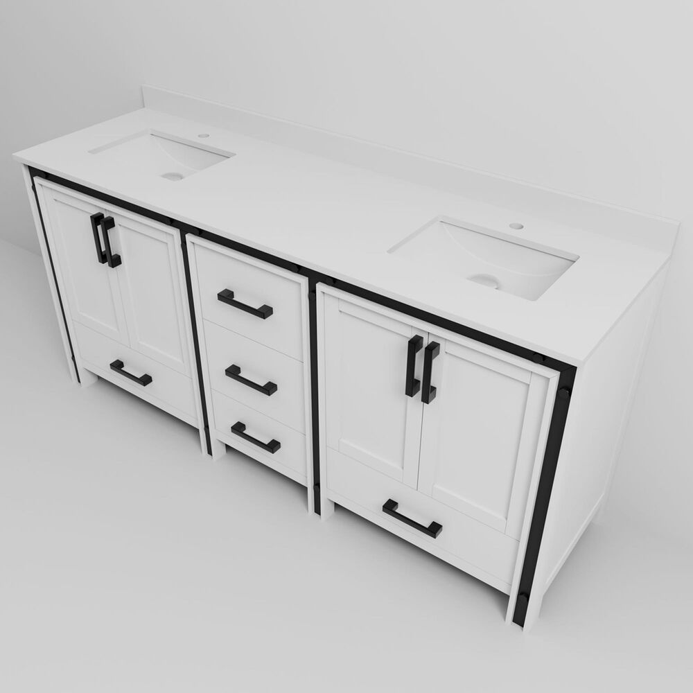 Lexora Home Ziva 72&quot; Double Bathroom Vanity in White with 2 cm White Quartz Top and Rectangular Sinks, , large
