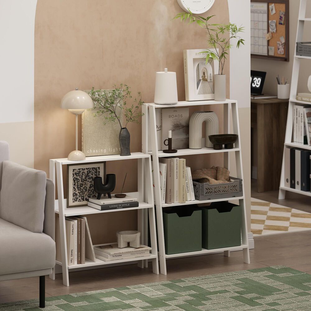 HOMLUX 3-Tier Ladder Display Bookshelf in White, , large