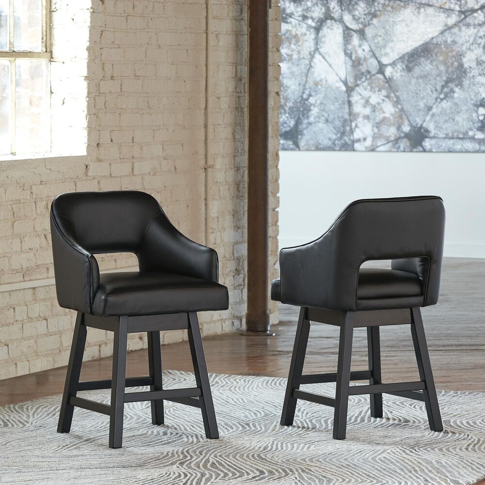 Signature Design by Ashley Tallenger 25&quot; Swivel Counter Stool with Black Cushion in Dark Brown, , large