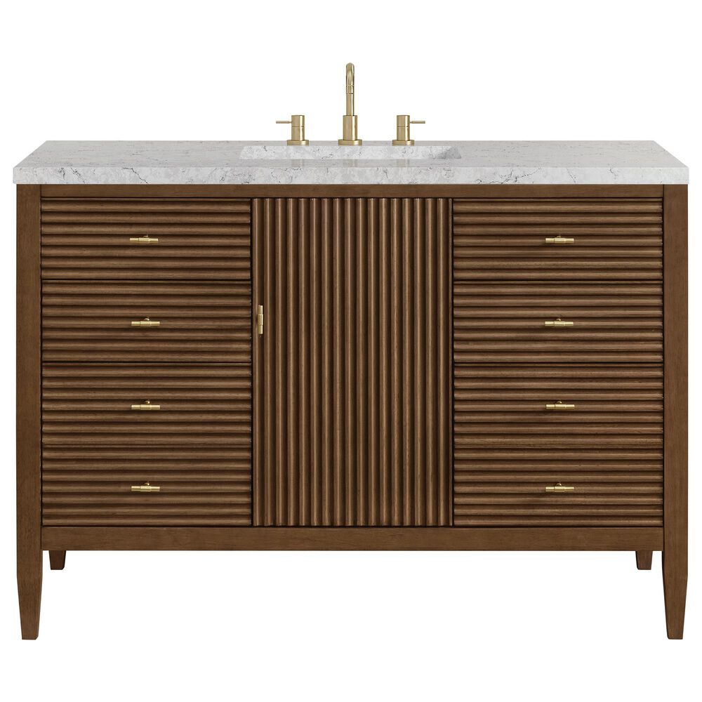 James Martin Vanities Myrrin 48&quot; Vanity in Mid Century Walnut with 3 cm Eternal Jasmine Pearl Quartz Top, , large