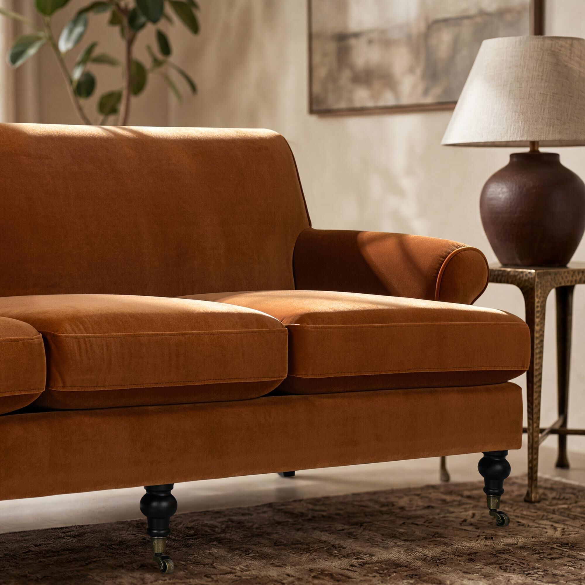 Jennifer Taylor Home Alana Stationary Sofa in Burnt Orange Velvet