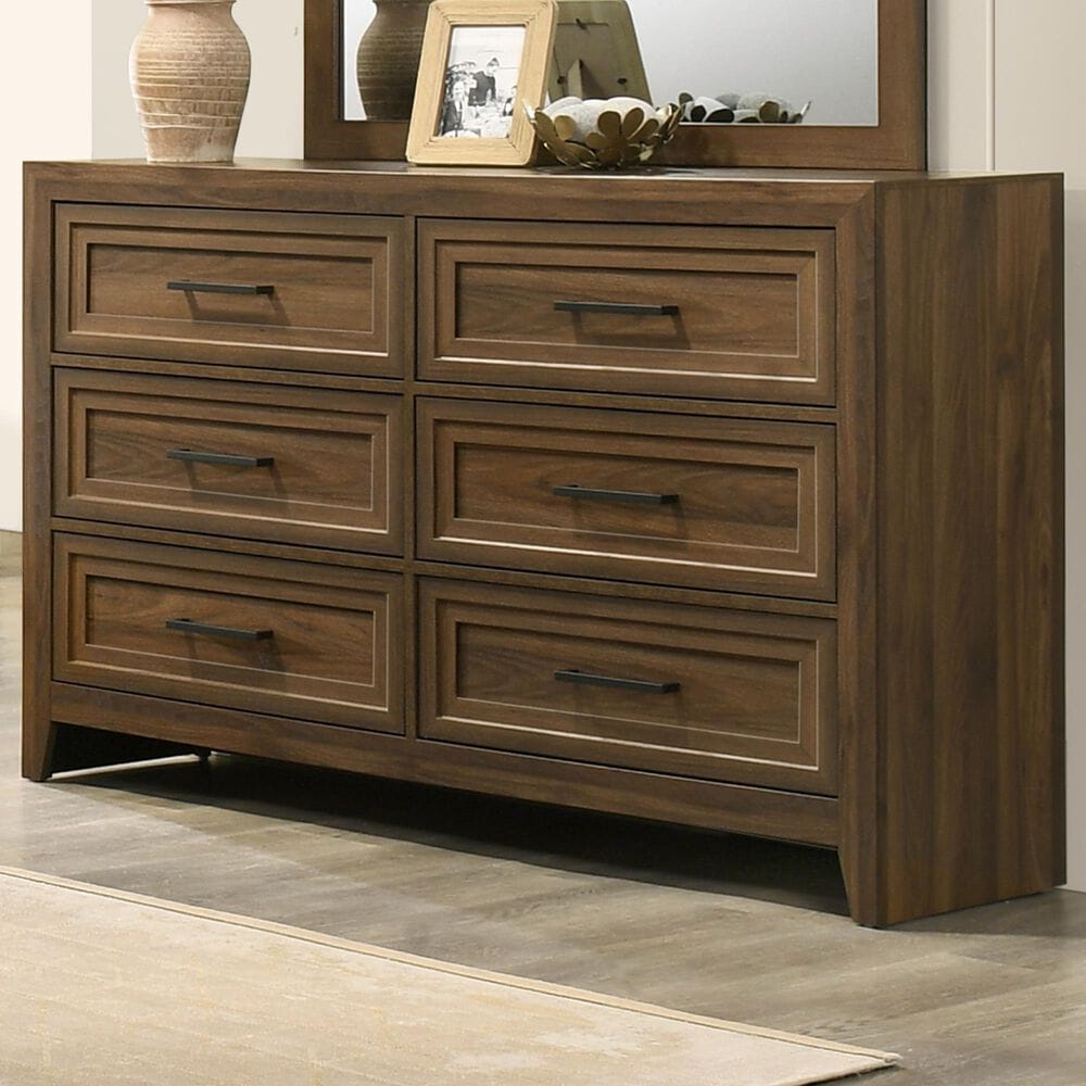 Crown Mark Lorraine 6-Drawer Dresser in Medium Brown, , large