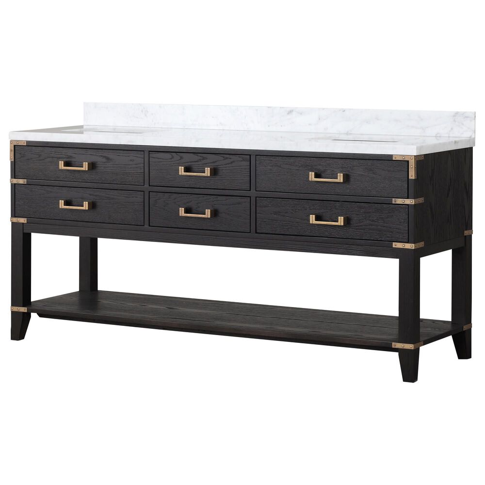 Lexora Home Norwalk 72&quot; Double Bathroom Vanity in Black Oak with White Carrara Marble Top and Rectangular Sinks, , large