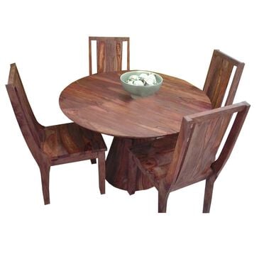 Linon Home Decor Brownstone 5-Piece Round Dining Set in Nut Brown, , large