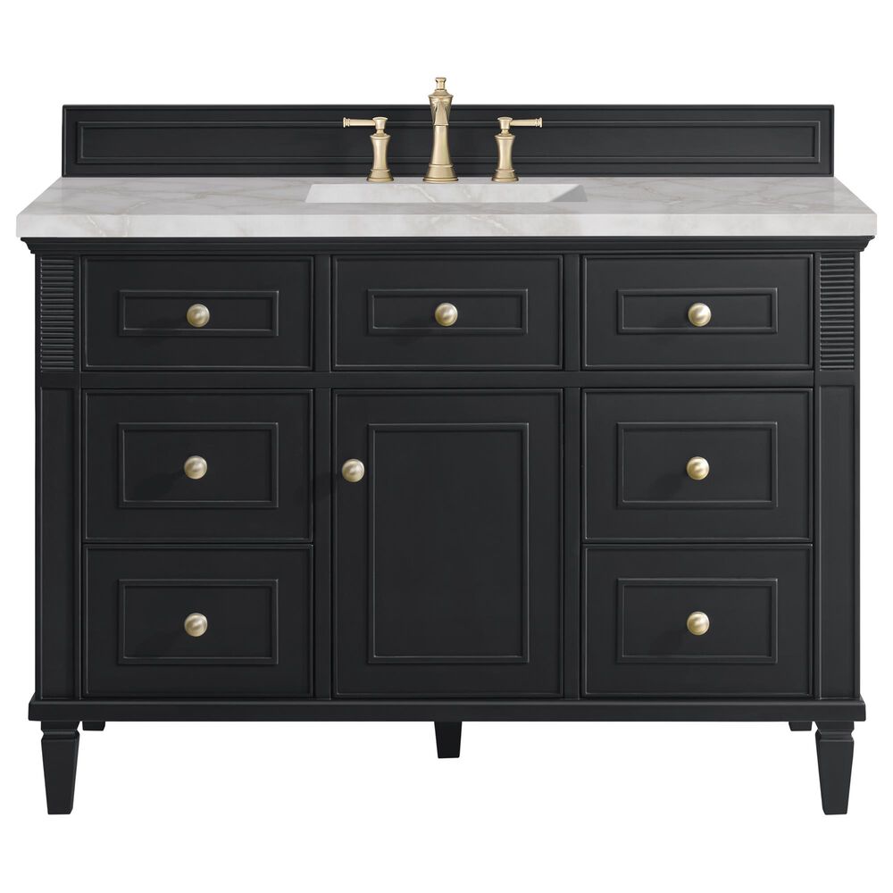 James Martin Vanities Lorelai 48" Single Bathroom Vanity in Black Onyx with 3 cm Eternal Jasmine Pearl Silestone Top, Rectangular Sink and FreePower Wireless Charger, , large