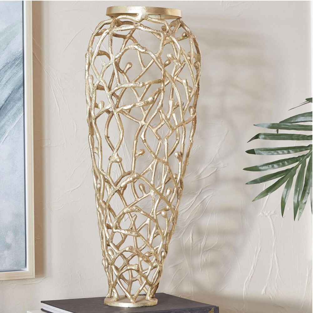 Maple and Jade 23&quot; Cutout Coral Decorative Vase in Satin Gold, , large