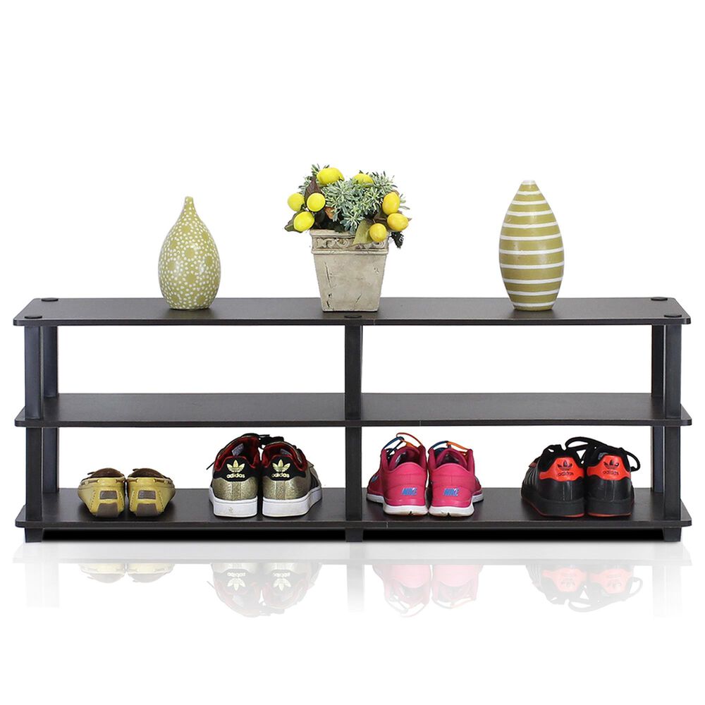 HOMLUX 3-Tier Shoe Rack in Espresso and Black, , large