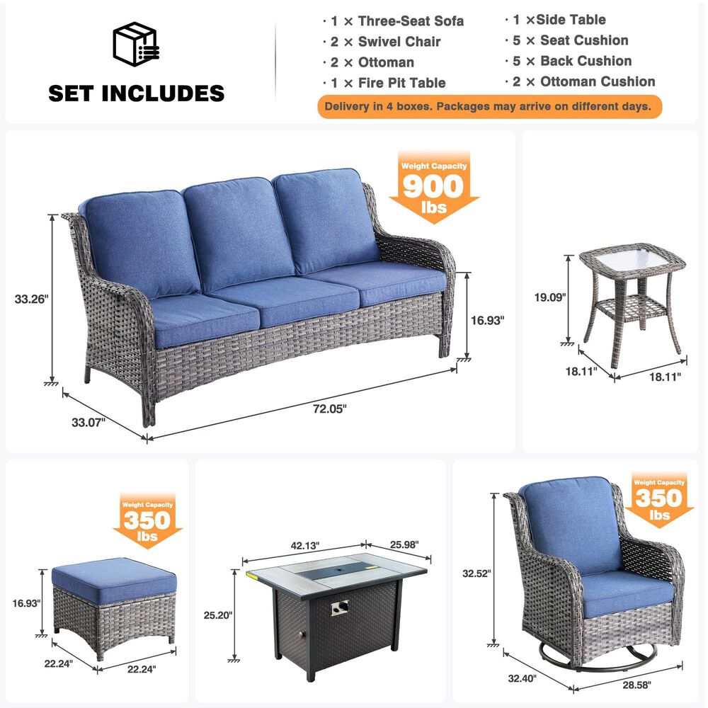 HOMLUX 7-Piece Patio Set in Denim Blue, , large