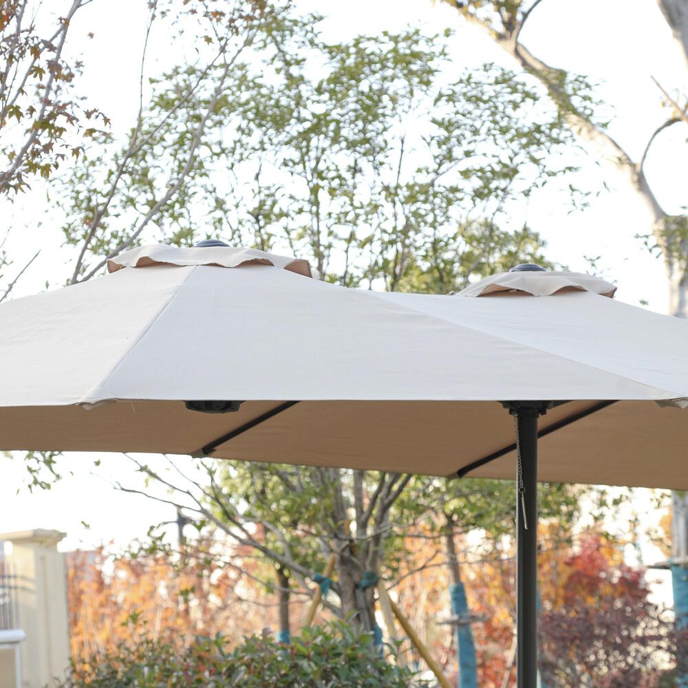 Hearth and Haven 14.8&#39; Double Sided Outdoor Umbrella without Base in Khaki, , large
