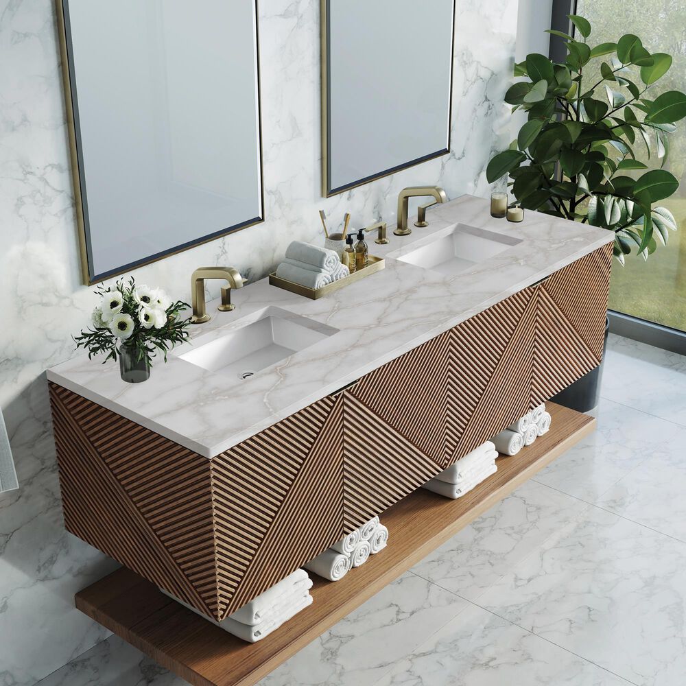 James Martin Vanities Marcello 72" Double Bathroom Vanity in Chestnut with 3 cm Eternal Jasmine Pearl Silestone Top, Rectangular Sinks and FreePower Wireless Charger, , large