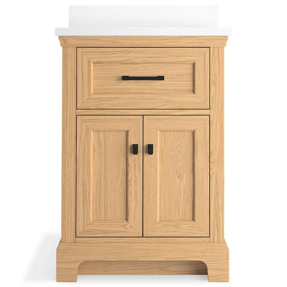 Kohler Charlemont 24&quot; Single Bathroom Vanity in Light Oak with 3 cm White Quartz Top and Rectangular Sink, , large