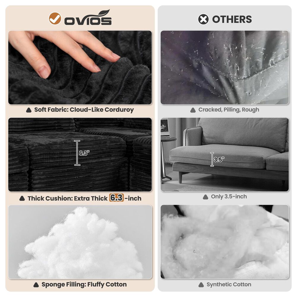 HOMLUX 8-Piece Mod U-Sectional with Chaise in Black, , large