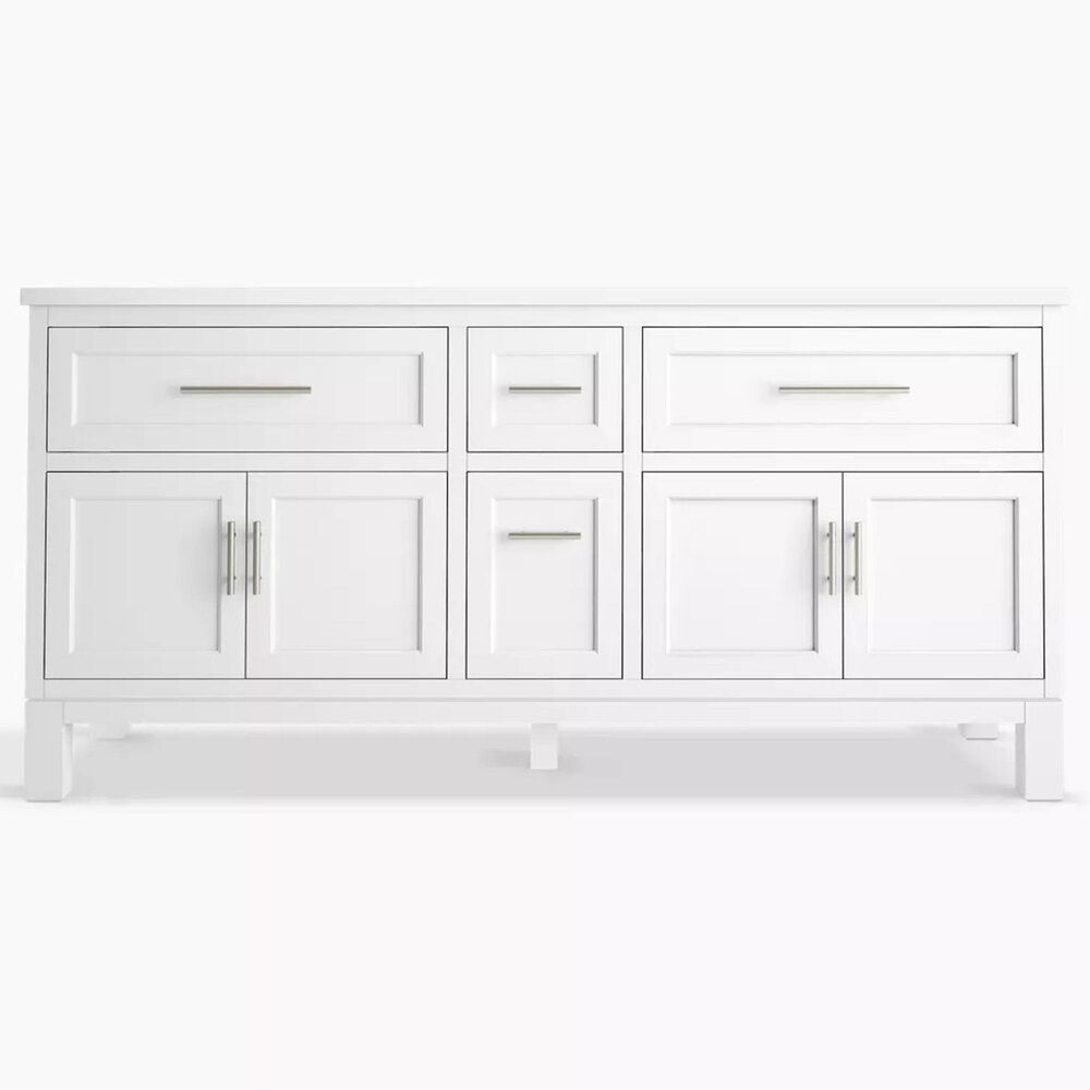 Kohler Quo 72&quot; Double Bathroom Vanity in White with 3 cm Pure White Quartz Top and Oval Sinks, , large