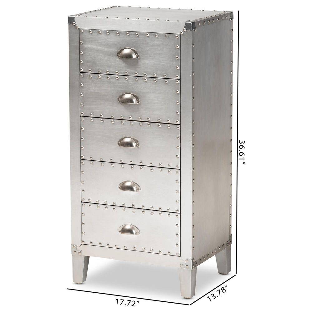 Baxton Studio Carel 5-Drawer Accent Storage Cabinet in Silver, , large