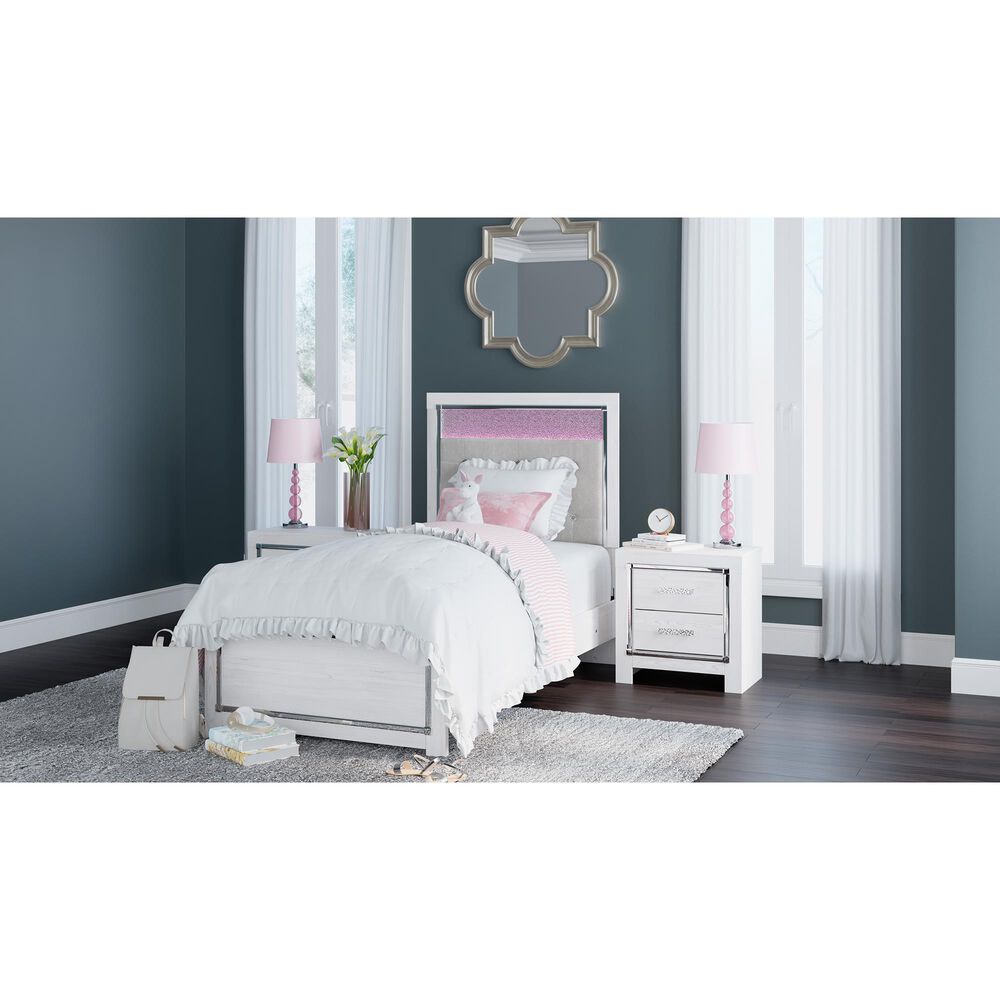 Ashley Altyra Twin Panel Bed in White with LED Headboard, , large