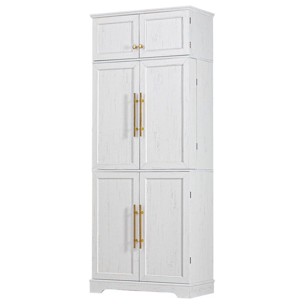 HOMLUX HOMLUX 78.2" Tall Farmhouse Kitchen Pantry Cabinet with 8 Door Shelves, Storage Cabinet with 4 Adjustable Shelves, Hidden Drawer, Wine Rack, Versatile Cupboard for Kitchen, Dining & Bathroom, Retro White, , large